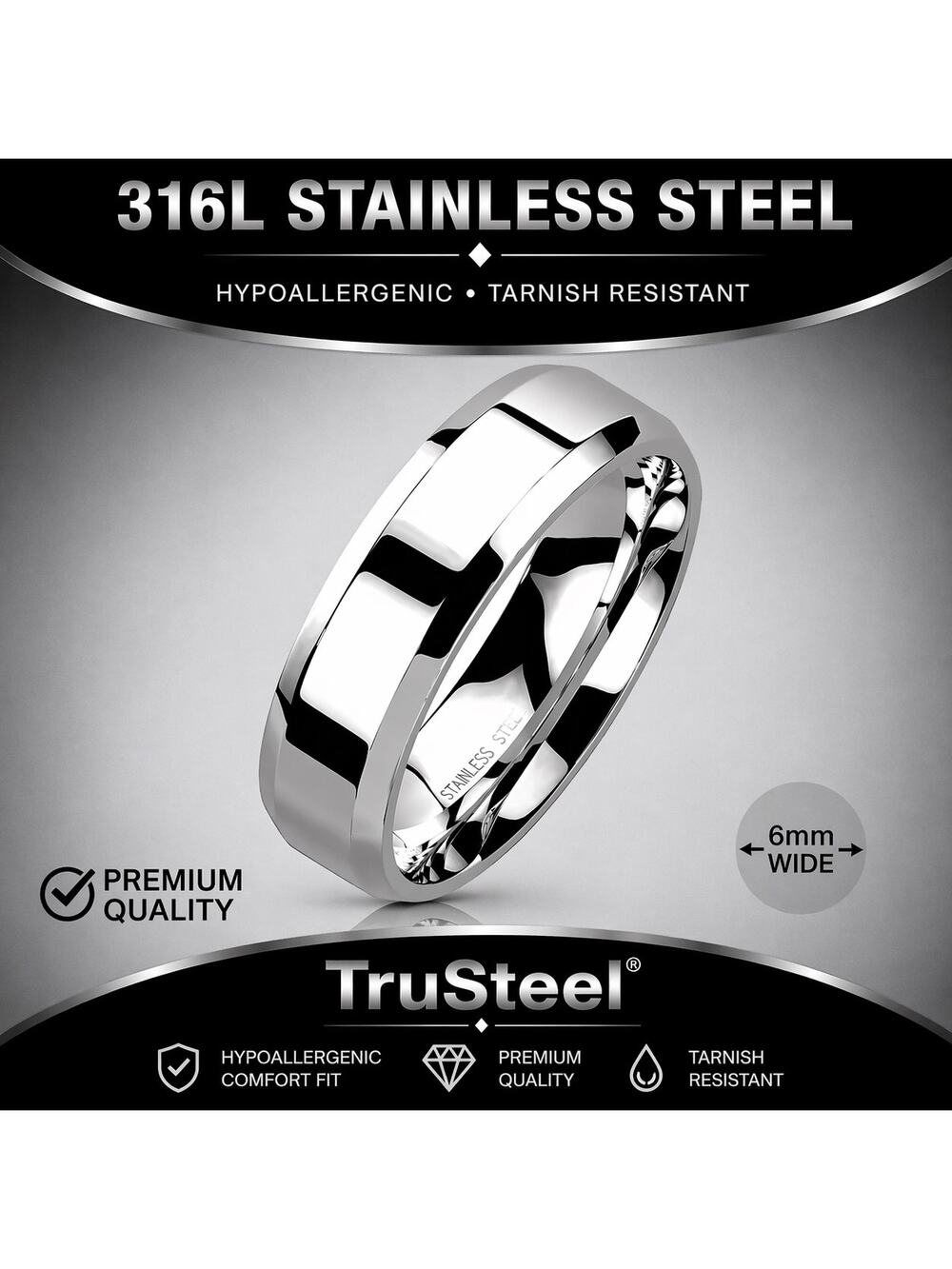 316L Stainless Steel Wedding Band Ring Comfort Fit Mens Womens Silver Size 10